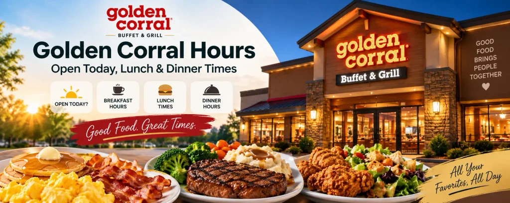 Golden Corral hours, breakfast, lunch and dinner times with a restaurant exterior and buffet meals
